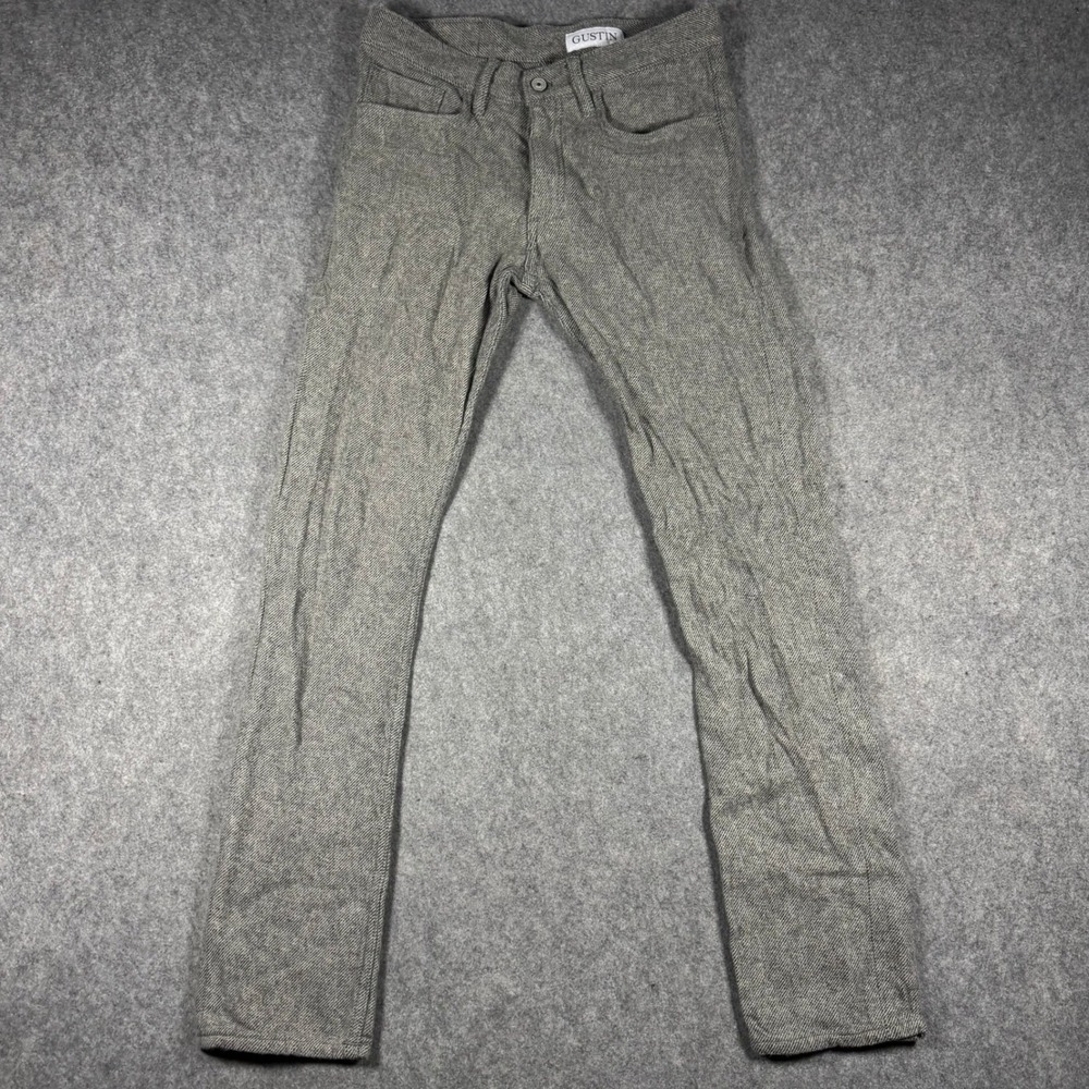Gustin Pants Mens 30x31 Grey Slim Fit Herringbone Twill USA Made Button Fly